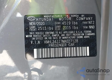 2021 Hyundai Sonata Sel z USA, uszkodzony, nr VIN KMHL34JJ7MA027128